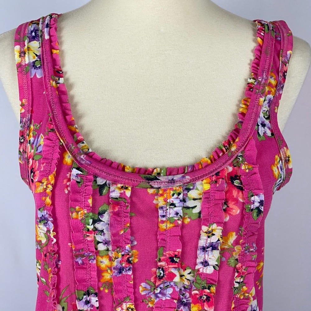 Aeropostale Pink Stretchy Sheer Floral Ruffle Tank Top - Size Small - Picture 2 of 11